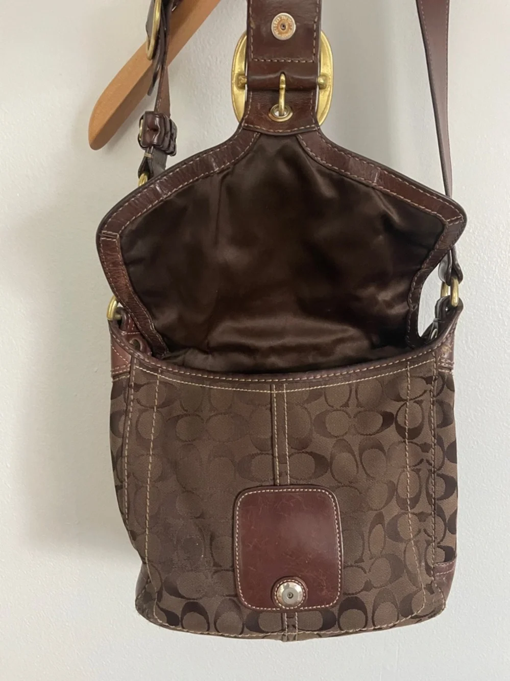 Vintage Coach Bleecker Legacy Flap brown signature canvas and leather Handbag‎